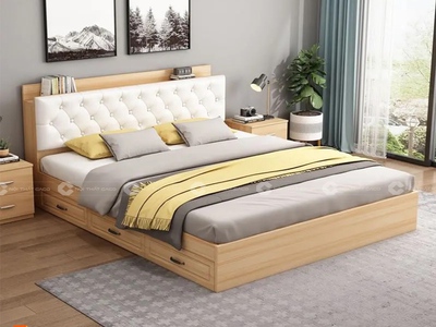 Giường Ngủ Gỗ Công Nghiệp MDF Màu Gỗ Sồi Bền Đẹp 0
