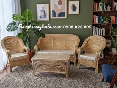 Sofa mây phòng khách đan kín 2