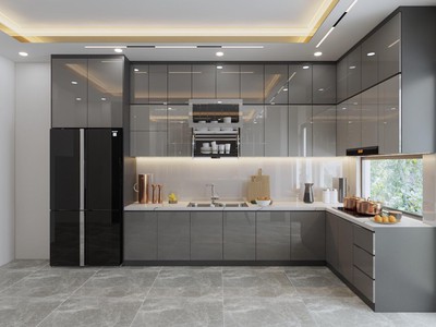 Tủ Bếp Gỗ Công Nghiệp Phủ Acrylic Chữ L Cao Cấp 1