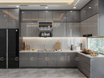 Tủ Bếp Gỗ Công Nghiệp Phủ Acrylic Chữ L Cao Cấp 0