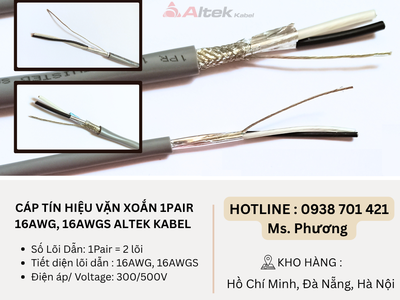 Cáp tín hiệu vặn xoắn 1Pair 16AWG, 16AWGS Altek Kabel Đà Nẵng, Hà Nội, Hồ Chí Minh 0