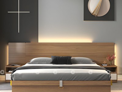 Giường Ngủ Gỗ Công Nghiệp Màu Nâu Vân Gỗ Có Hộc Kéo 1