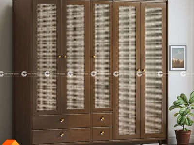 Tủ Quần Áo Gỗ Sồi Phủ Sơn Tự Nhiên Đan Mây Hiện Đại 0