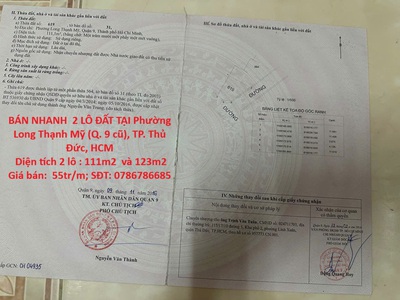 Đất đẹp  - giá đầu tư  cần bán nhanh  2 lô đất tại phường long thạnh mỹ  q. 9 cũ , tp. thủ đức, hcm 0