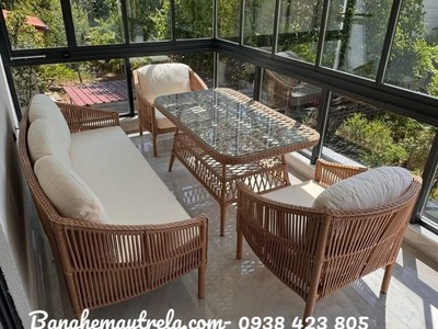 Bàn ghế sofa phòng khách mây nhựa 1