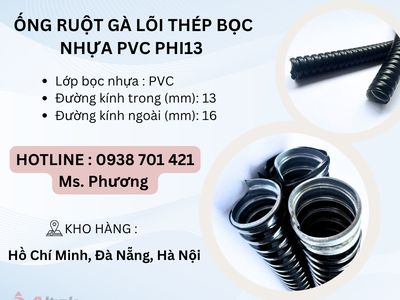 Ống ruột gà lõi thép bọc nhựa PVC Phi13 tại Đà Nẵng, Hà Nội, Hồ Chí Minh 0