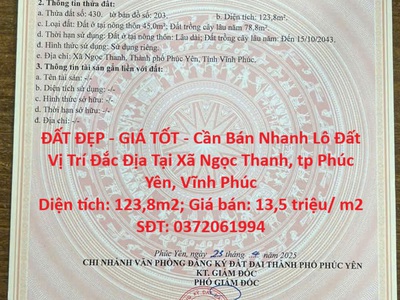 Đất đẹp - giá tốt - cần bán nhanh lô đất vị trí đắc địa tại xã ngọc thanh, tp phúc yên, vĩnh phúc 0