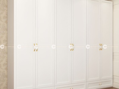 Tủ Quần Áo Gỗ MDF Màu Trắng 5 Cánh Kèm Hộc Kéo 2