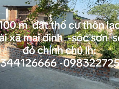 Chính chủ cần bán 100m  đất ở thổ cư   thôn lạc tài, xã mai đình, huyện sóc sơn, hà nội 0