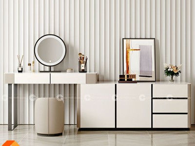 Bàn Trang Điểm Gỗ Công Nghiệp MDF Phủ Sơn Trắng Hiện Đại 0