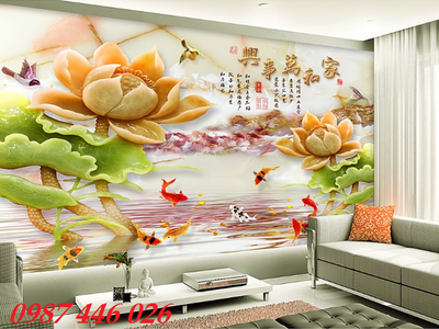 Tranh gạch men hoa sen, tranh ốp tường đẹp HP822 6