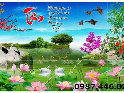 Tranh gạch men hoa sen, tranh ốp tường đẹp HP822 1
