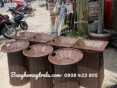 Bộ khay trưng trái cây siêu thị nhựa giả mây 2