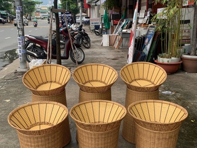 Bộ khay trưng trái cây siêu thị nhựa giả mây 3