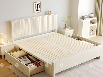 Giường Ngủ Gỗ Tự Nhiên Màu Trắng Có Hộc Kéo Hiện Đại 2