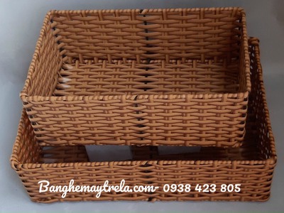 Khay nhựa giả mây đựng đồ chữ nhật 1