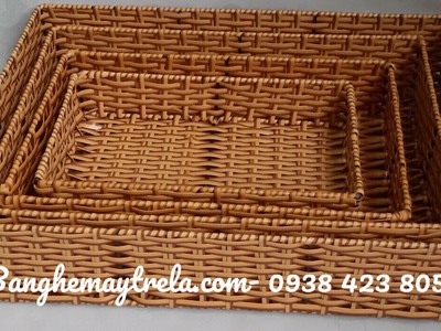 Khay nhựa giả mây đựng đồ chữ nhật 2