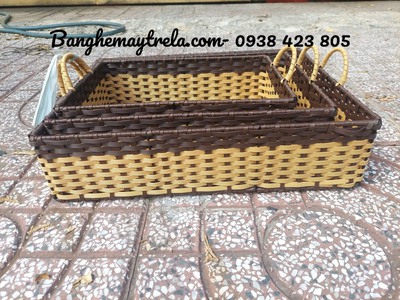 Khay nhựa giả mây đựng đồ chữ nhật 5