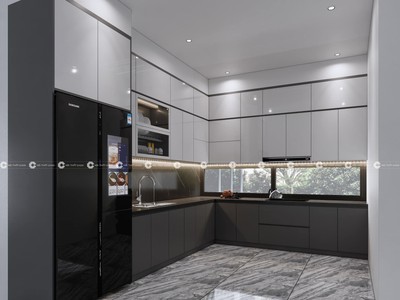 Tủ Bếp Gỗ Công Nghiệp MDF Thiết Kế Chữ L Tối Ưu Lưu Trữ 1