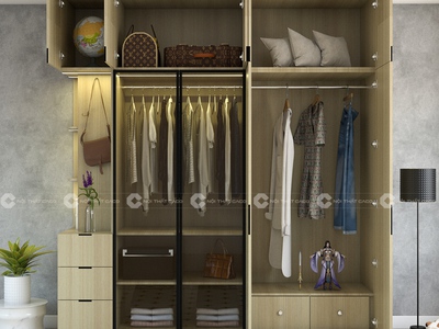 Tủ Quần Áo Cánh Kính Có Kệ Trang Trí   TAK07 0