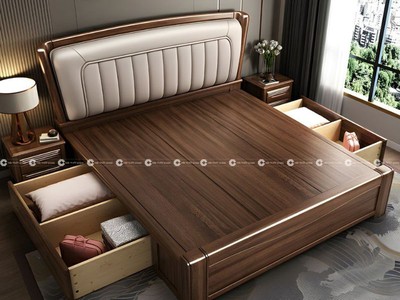 Giường Ngủ Gỗ Tự Nhiên Bọc Nệm Đầu Giường Êm Ái 1