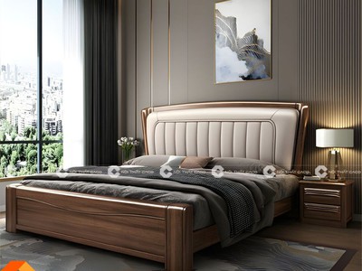 Giường Ngủ Gỗ Tự Nhiên Bọc Nệm Đầu Giường Êm Ái 0