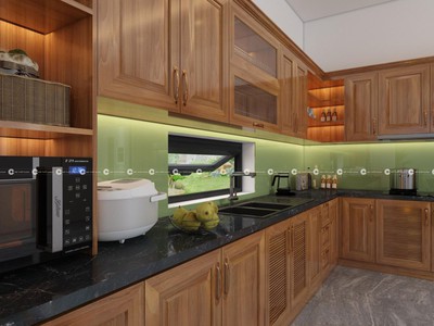 Tủ Bếp Gỗ Sồi Tự Nhiên Thiết Kế Chữ L Sang Trọng Hiện Đại 2