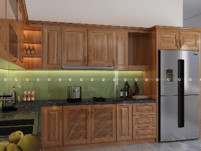 Tủ Bếp Gỗ Sồi Tự Nhiên Thiết Kế Chữ L Sang Trọng Hiện Đại 1