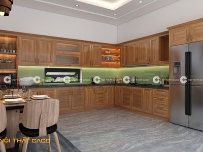 Tủ Bếp Gỗ Sồi Tự Nhiên Thiết Kế Chữ L Sang Trọng Hiện Đại 0