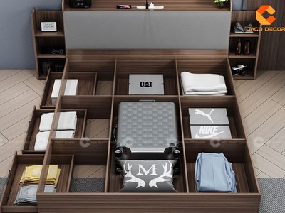 Giường Ngủ Gỗ Công Nghiệp Bọc Đầu Nệm Kết Hợp Kệ Trang Trí 0