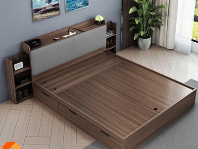 Giường Ngủ Gỗ Công Nghiệp Bọc Đầu Nệm Kết Hợp Kệ Trang Trí 2