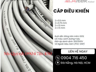Cáp tín hiệu điều khiển 2x0.5, 2x0.75, 2x1.0, 2x1.5 Altek Kabel Đà Nẵng, Hà Nội 1