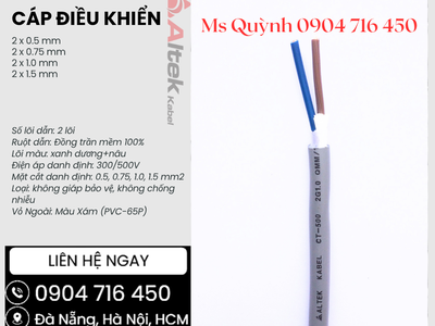 Cáp tín hiệu điều khiển 2x0.5, 2x0.75, 2x1.0, 2x1.5 Altek Kabel Đà Nẵng, Hà Nội 0