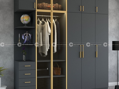 Tủ Áo Cánh Kính Gỗ Công Nghiệp MDF Màu Xám TAK029 0