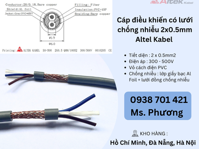 Cáp điều khiển có lưới chống nhiễu 2x0.5mm Altel Kabel Đà Nẵng, Hà Nội, Hồ Chí Minh 0