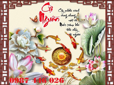 Tranh gạch men cá chép cửu ngư đồ HP8623 0