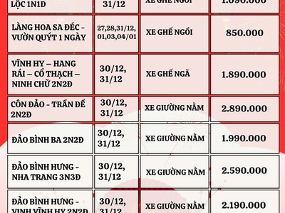 Tour du lịch khởi hành vào Tết dương lịch 1