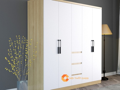 Tủ Quần Áo Gỗ Công Nghiệp MDF 4 Cánh Màu Vàng Cánh Trắng 0