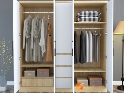 Tủ Quần Áo Gỗ Công Nghiệp MDF 4 Cánh Màu Vàng Cánh Trắng 1