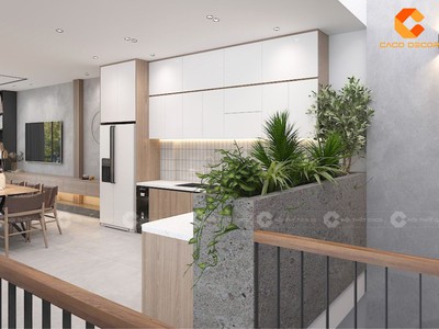 Tủ Bếp Gỗ Công Nghiệp Chữ L Nâu Gỗ Phối Trắng Hiện Đại 2