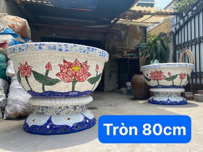 Chậu hoa dán miễng sành - chậu khảm sành sứ - nghệ nhân dán miễng sành sứ ,khảm miễng 16