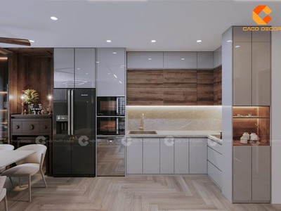 Tủ Bếp Gỗ Công Nghiệp MDF Phủ Melamine Chữ L Cao Cấp 2