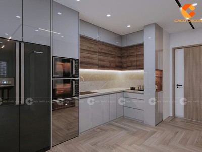 Tủ Bếp Gỗ Công Nghiệp MDF Phủ Melamine Chữ L Cao Cấp 1