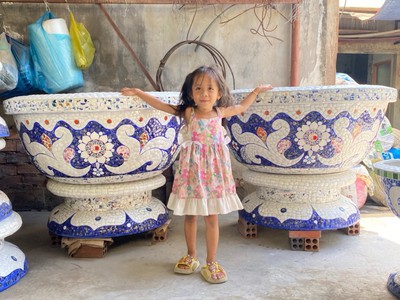 Chậu hoa   chậu cảnh   chậu hoa dán miễng , ghép sành sứ   chậu to 14