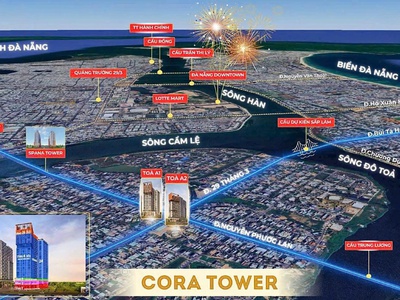 Căn 2PN/65.8m2 giá 3.284 tỷ cách cầu Hòa Xuân 800m - CORA TOWER 2