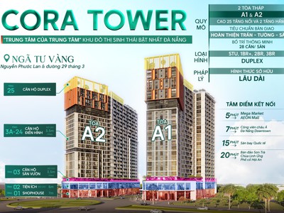 Căn 2PN/65.8m2 giá 3.284 tỷ cách cầu Hòa Xuân 800m - CORA TOWER 0