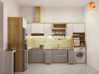 Tủ Bếp Gỗ Công Nghiệp Chữ L Chia Khoang Kệ Thông Minh 2