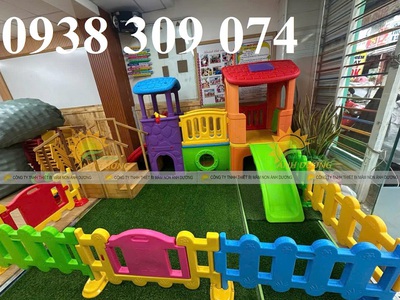 Cầu trượt 2 khối nhà,hàng rào nhựa mầm non,nhà leo cầu trượt 2 khối 4