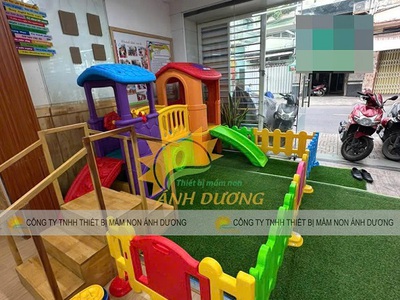 Cầu trượt 2 khối nhà,hàng rào nhựa mầm non,nhà leo cầu trượt 2 khối 5
