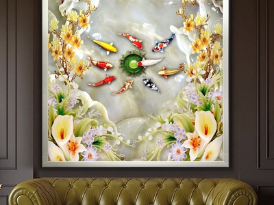 Gạch tranh 3d các chép cửu ngư đồ HP9283 6